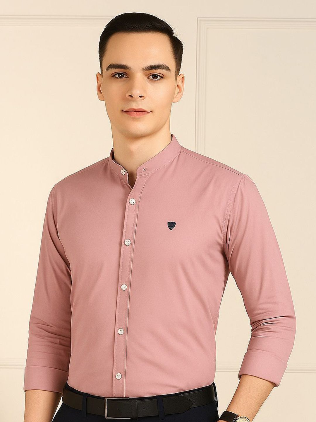 FUBAR Slim Fit Mandarin Collar Cotton Shirt-image-11