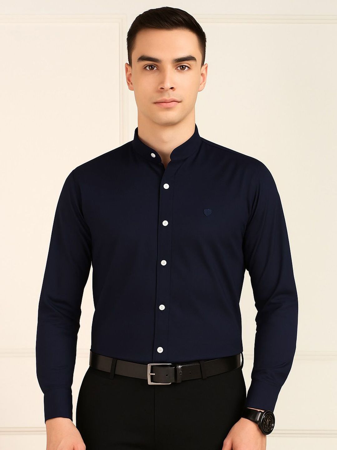 FUBAR Men Solid Mandarin Collar Cotton Formal Shirt-picture-22