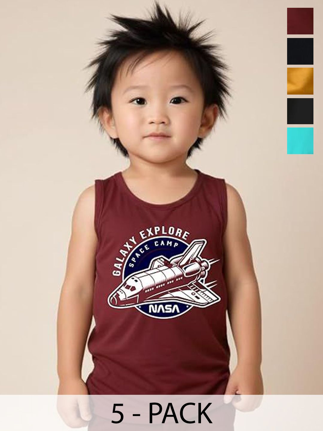 x2o Kids Pack Of 5 Printed Cotton Basic Vests VST_PT_E002_20_P5-image-2