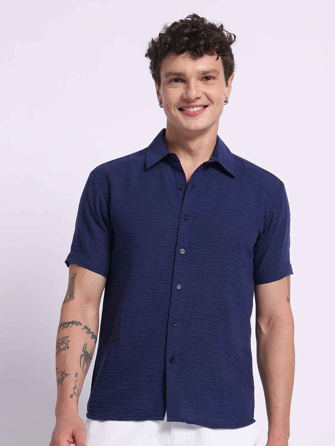 PANIT Men Standard Fit Solid Spread Collar Linen Casual Shirt-picture-28