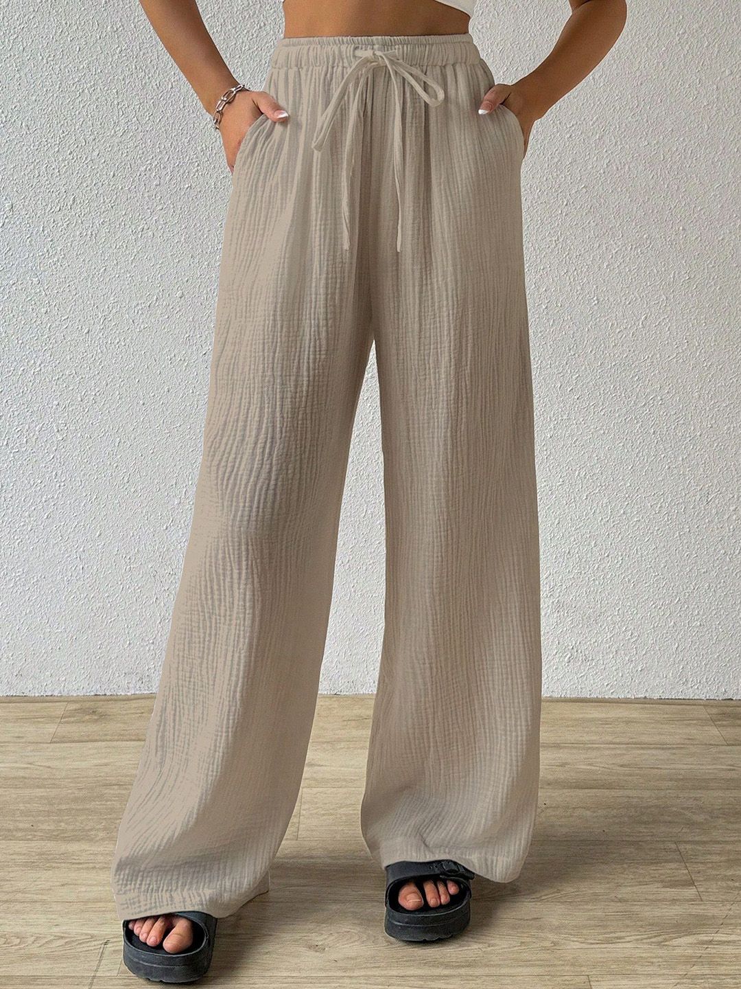Sugathari Women Relaxed Straight Leg Mid Rise Loose Fit Wide Leg Wrinkle Free Trousers-picture-35
