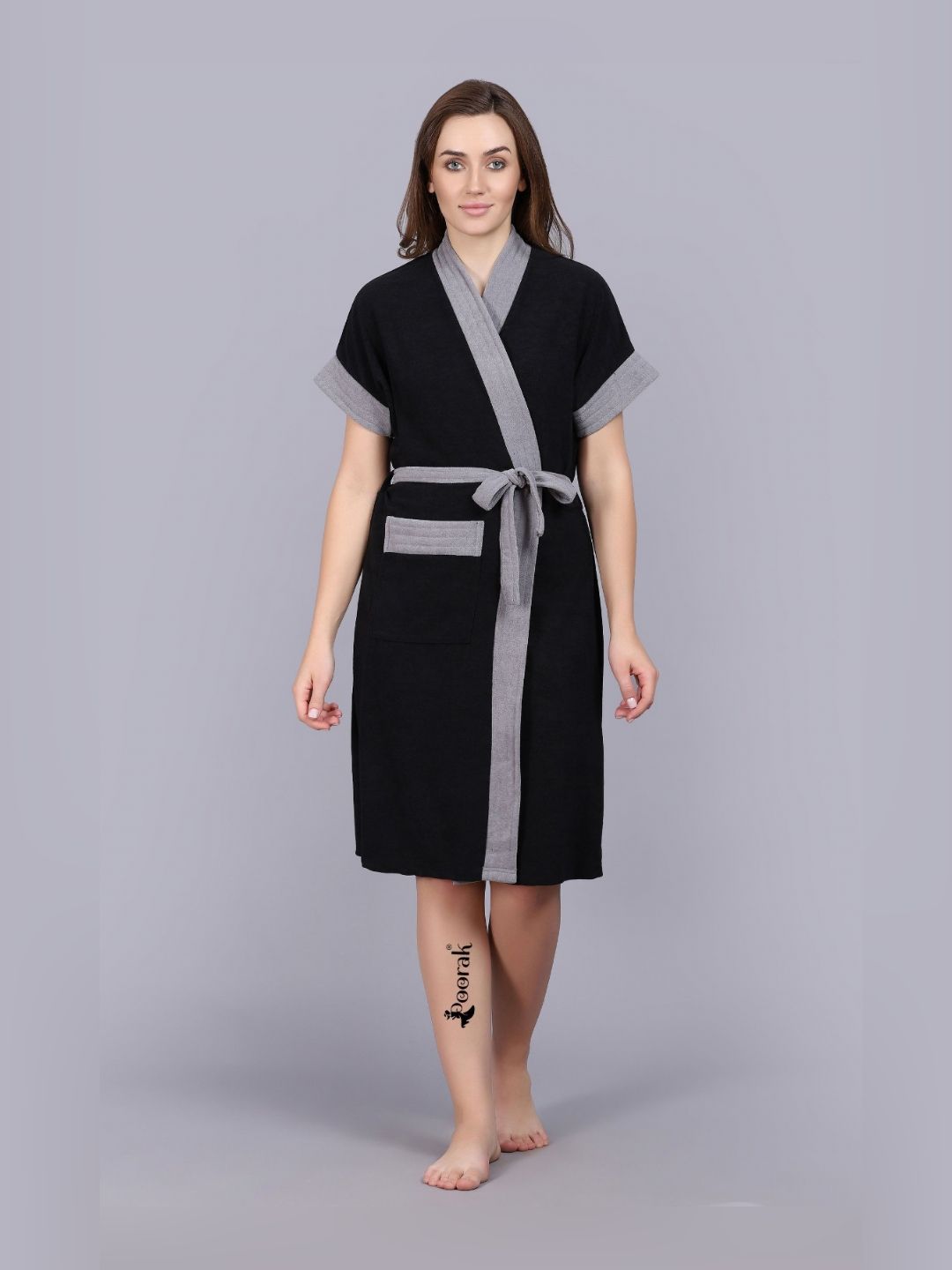 POORAK Shawl Collar Bath Robe With Belt-image-30