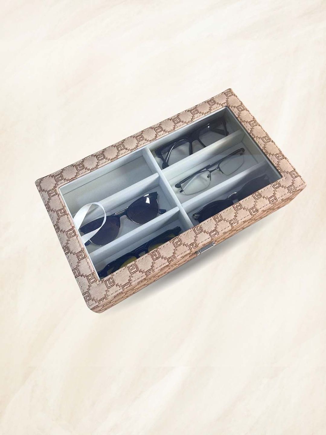 La Trove 6 Slot Champagne Leather Sunglass Organizer Glass Top Box for Wardrobe Closet-picture-16