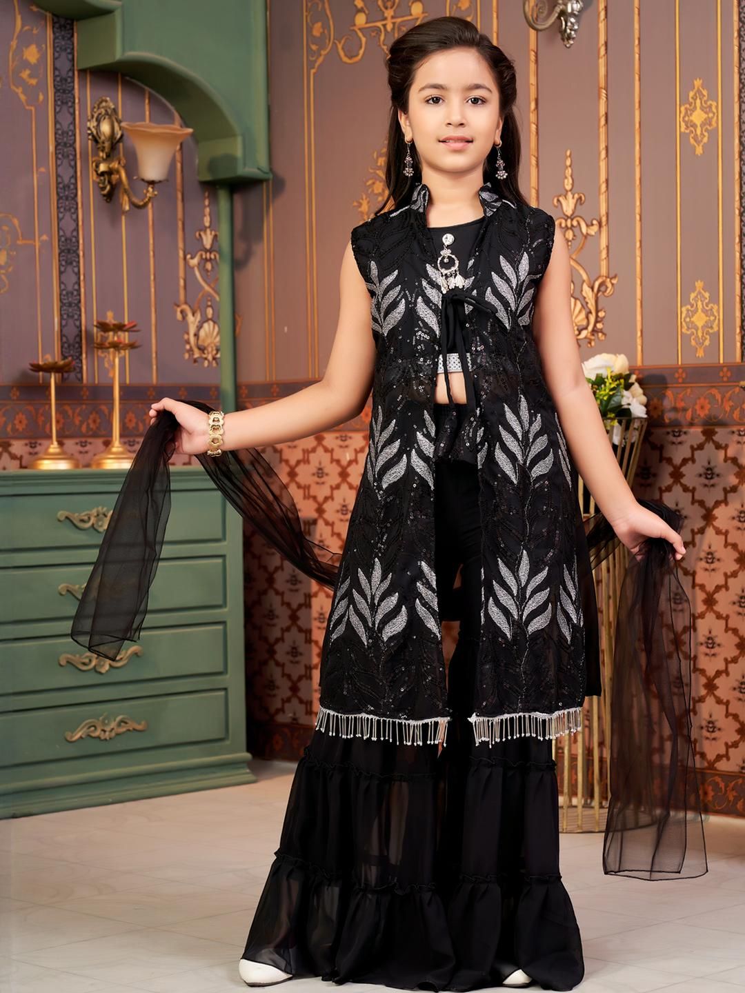 Muhuratam Girls Black Georgette Kurta Sets-picture-48