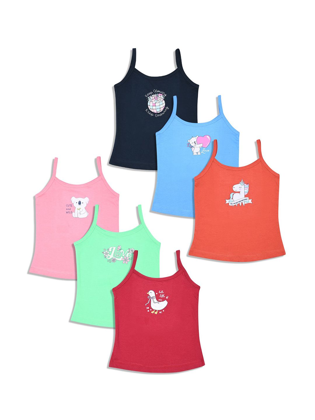 Revvo Junior Girls Pack Of 6 Printed Pure Cotton Camisoles-picture-12