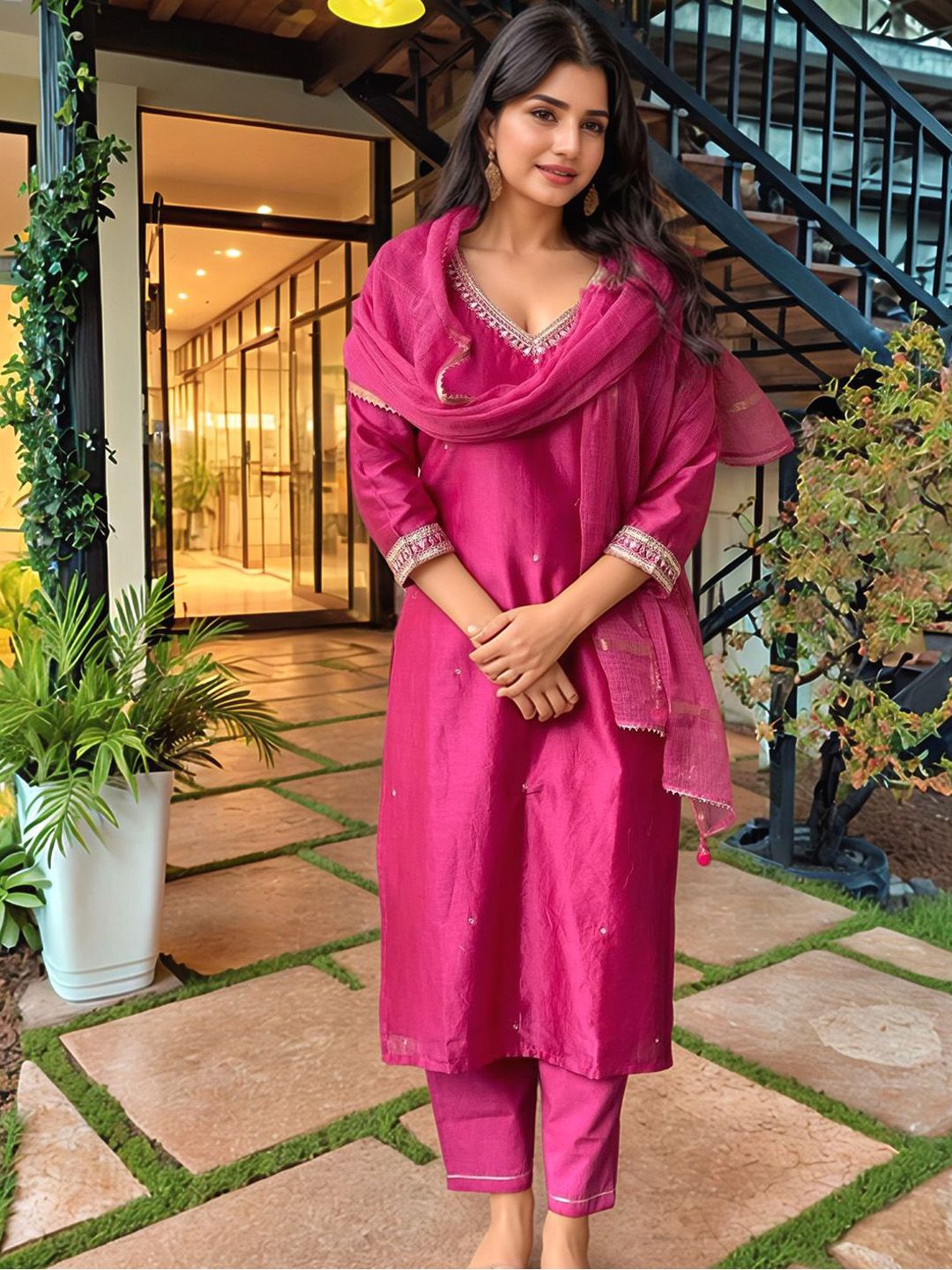 DIVASTRI Women Floral Regular Kurta & Trousers With Dupatta