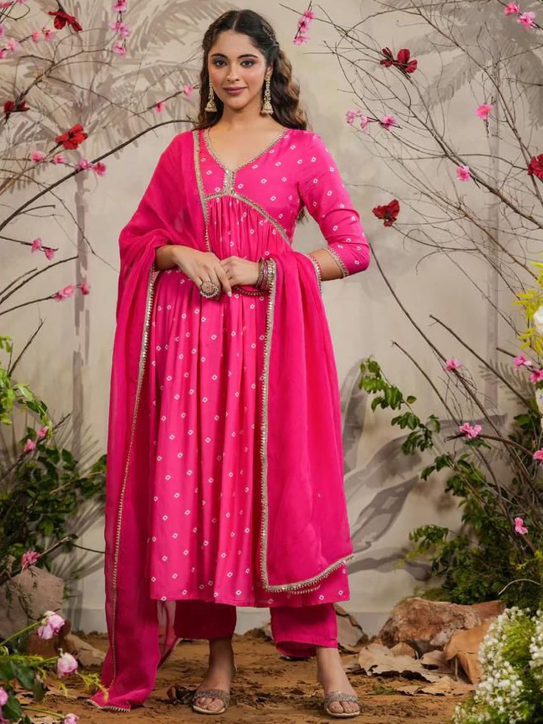 KALINI Women Ethnic Motifs Printed Anarkali Kurta with Trousers & Dupatta