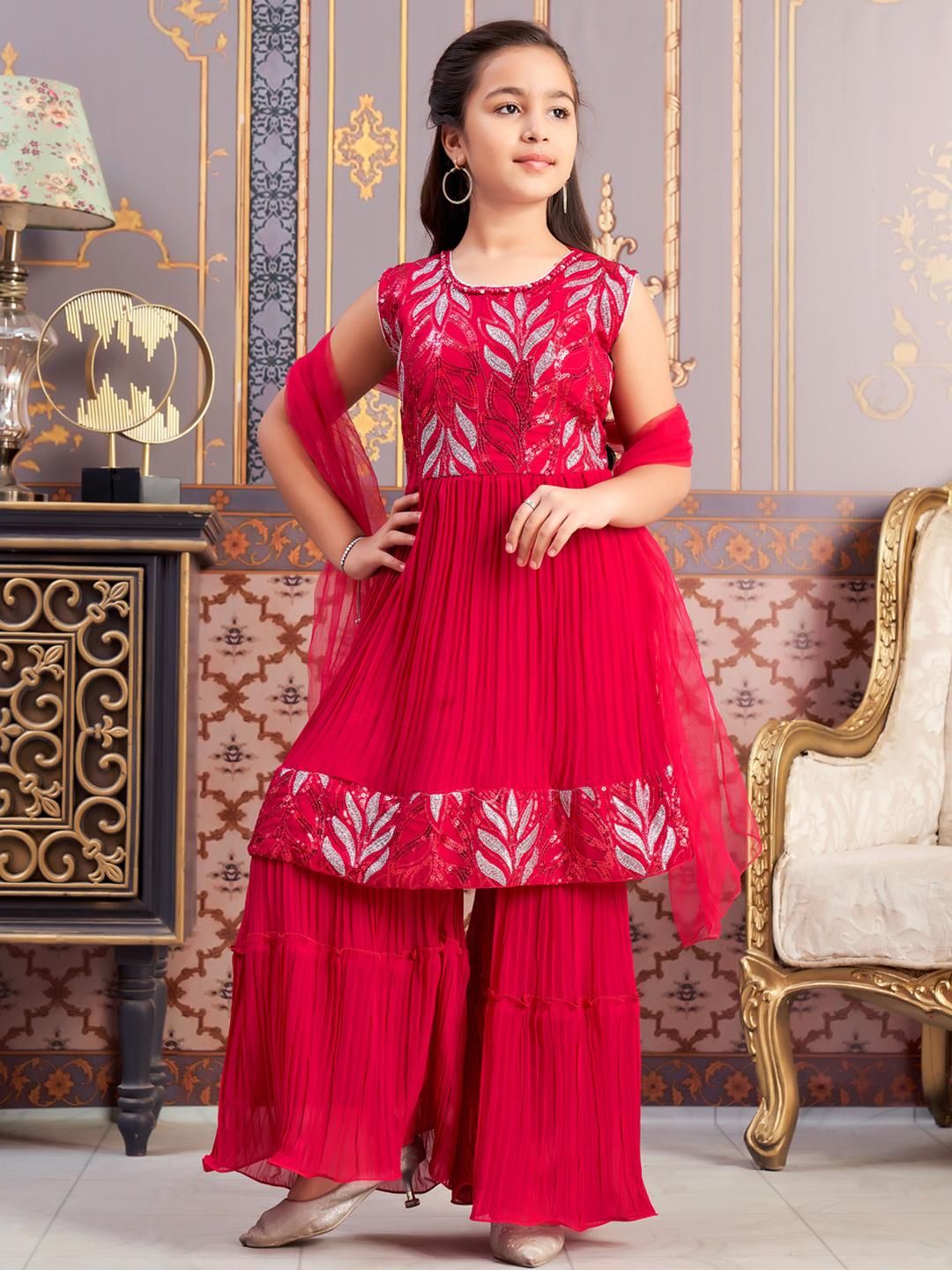 Muhuratam Girls Pink Georgette Kurta Sets-picture-51