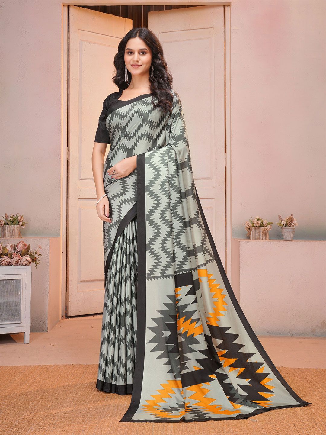 Garden Vareli Zigzag Printed Pure Crepe Saree-picture-13