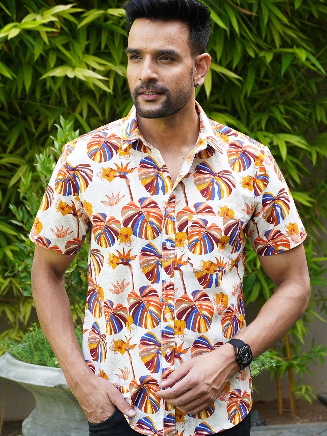 Mast & Harbour Floral Printed Spread Collar Cotton Shirt-picture-19
