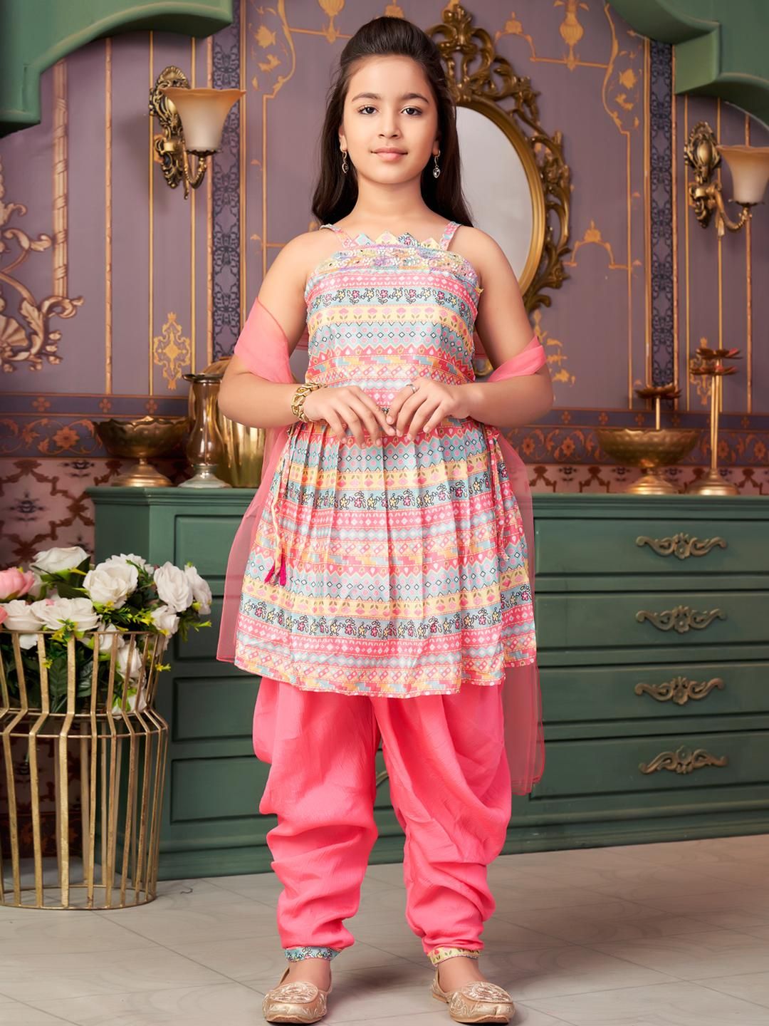 Muhuratam Girls Pink Pure Silk Kurta Sets-picture-25