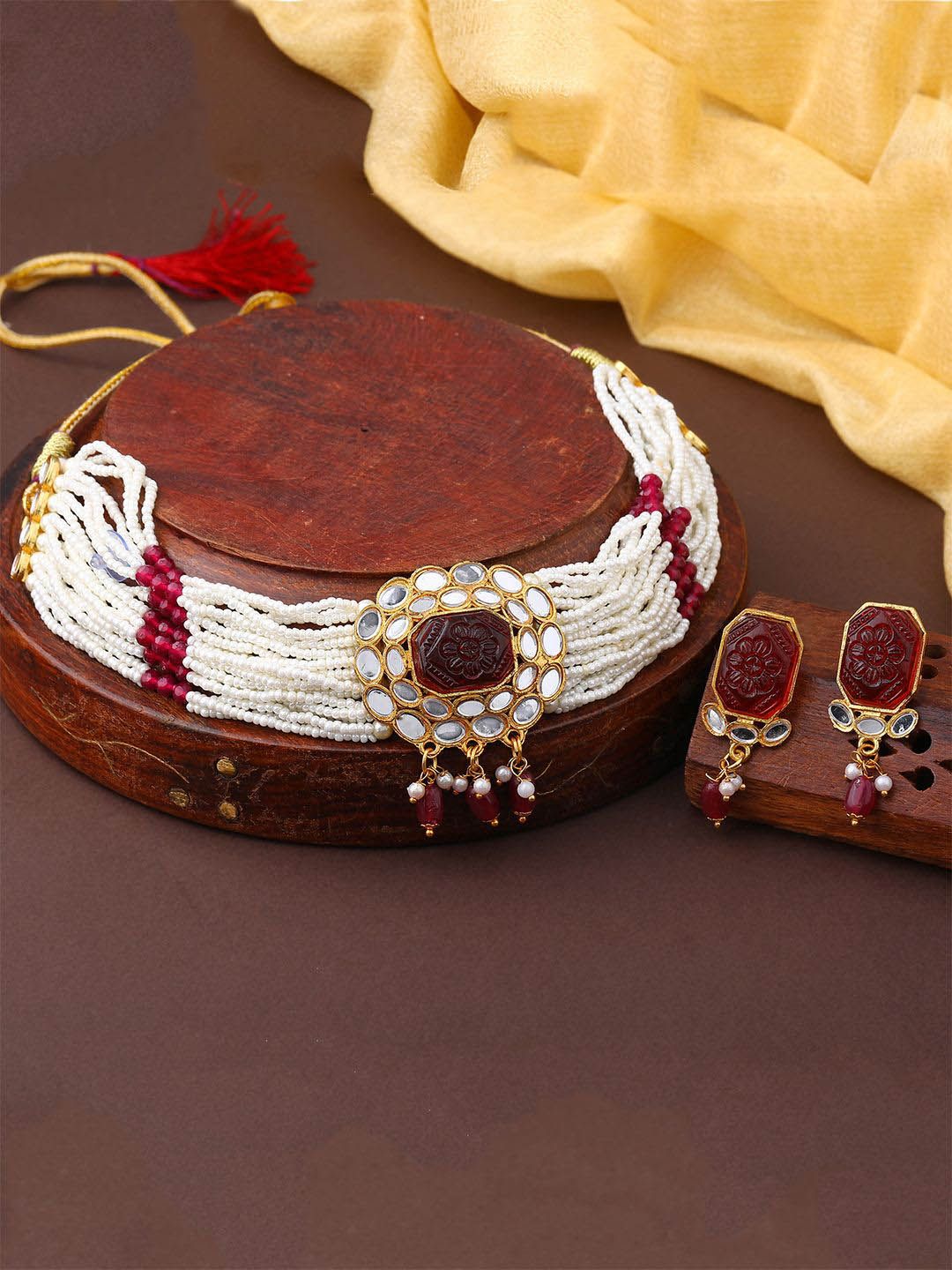 Estele Gold-Plated Artificial Stones Studded & Beaded Jewellery Set-picture-27