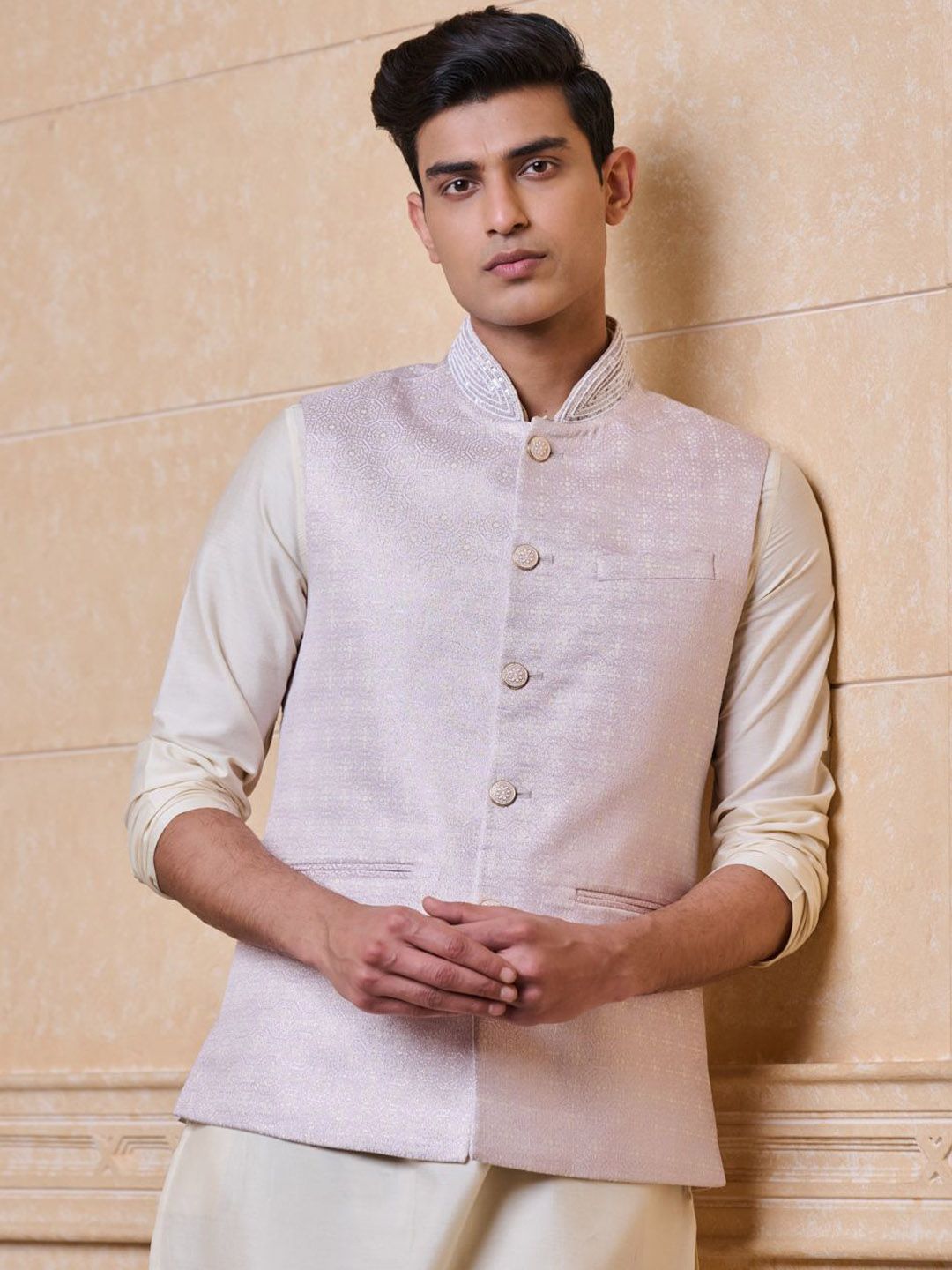 Tasva Woven Design Brocade Bundi Nehru Jacket-picture-52