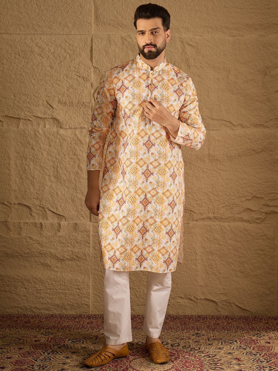 House of Pataudi Geometric Embroidered Straight Kurta-picture-30