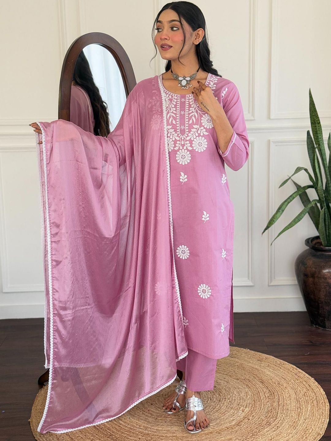 Moda Rapido Women Embroidered Kurta with Trousers & Dupatta