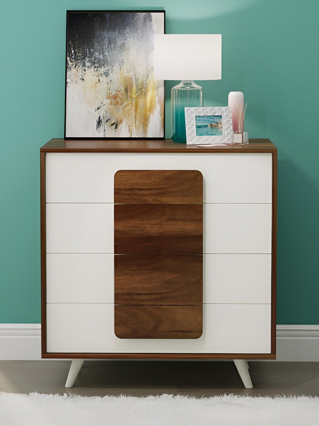 bluewud Brown & White Mayrone Multipurpose Cabinet Chest Of Drawer