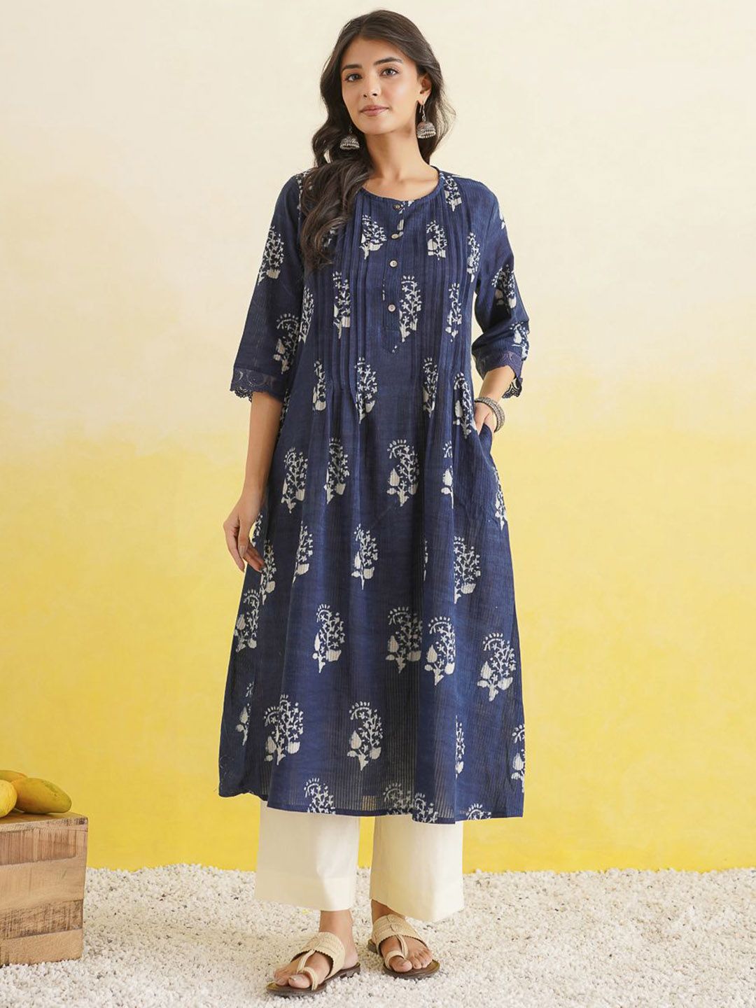 GOODHAND Printed Pure Cotton Round Neck Tunic With Trouser