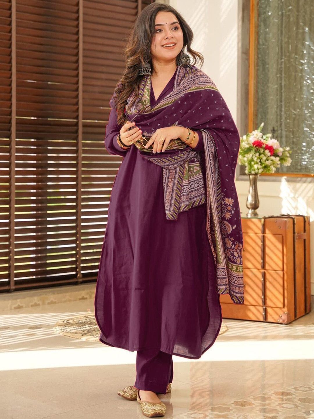 CANIZZARO Women Ethnic Motifs Regular Pure Cotton Kurta with Trousers & With Dupatta