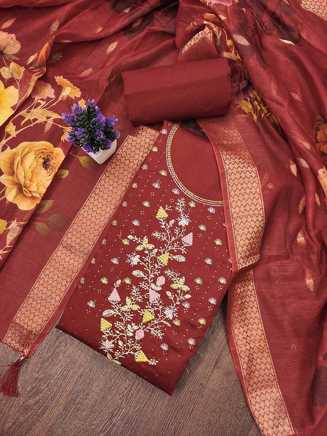 HERE&NOW Embroidered Unstitched Dress Material