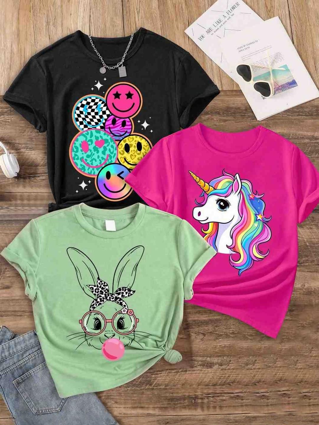 KEESOR Girls Pack Of 3 Cotton Tshirts