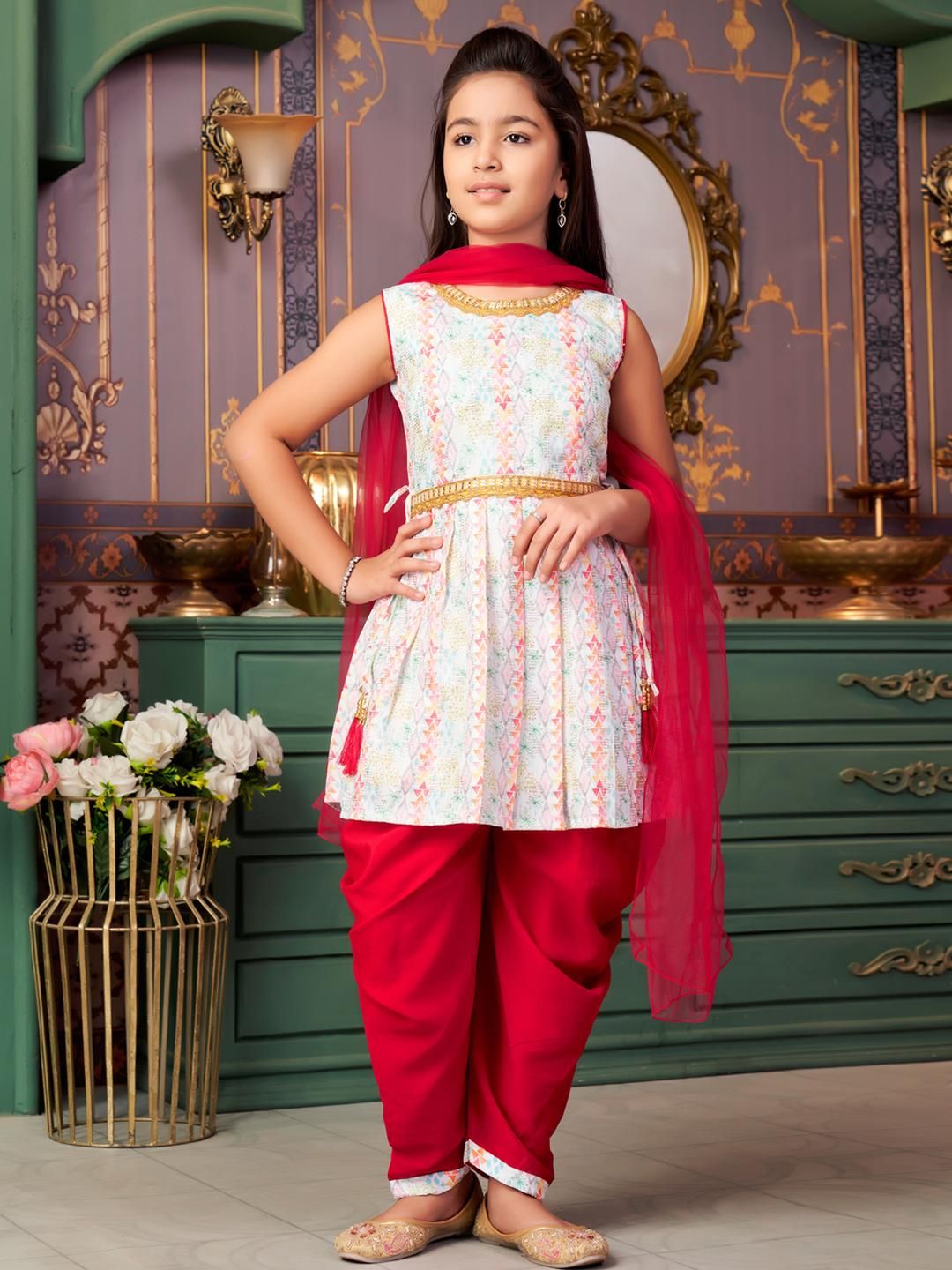 Muhuratam Girls Maroon Poly Crepe Kurta Sets-picture-18