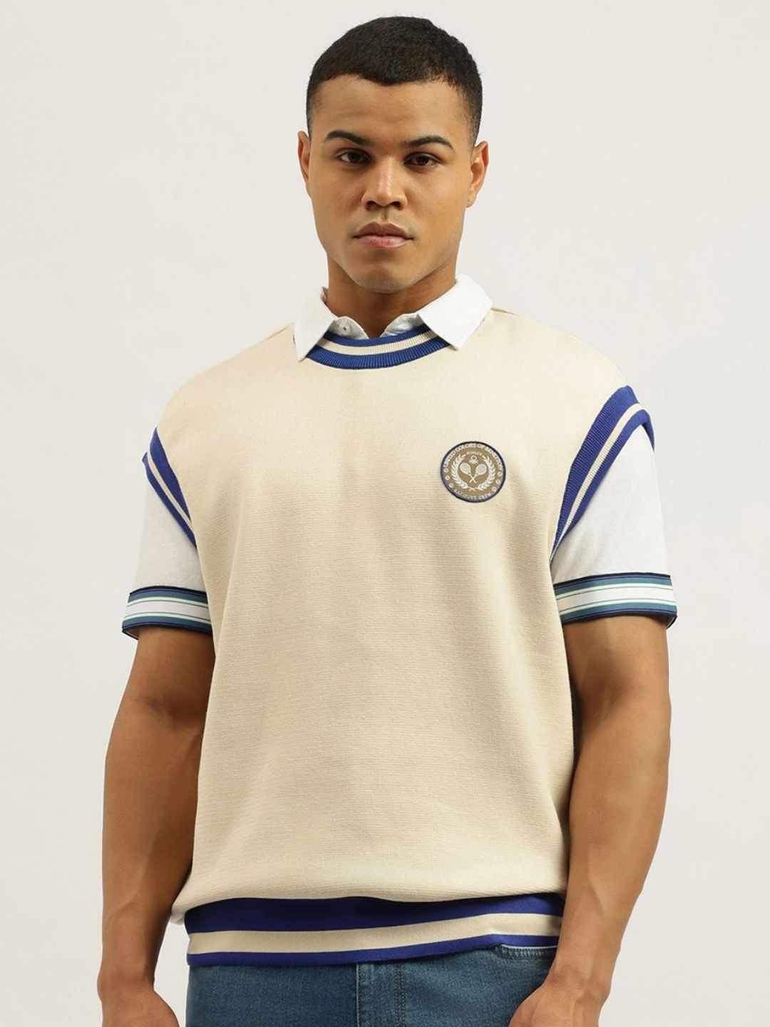 United Colors of Benetton Men Printed Round Neck Sleeveless Cotton Sweater Vest-picture-13