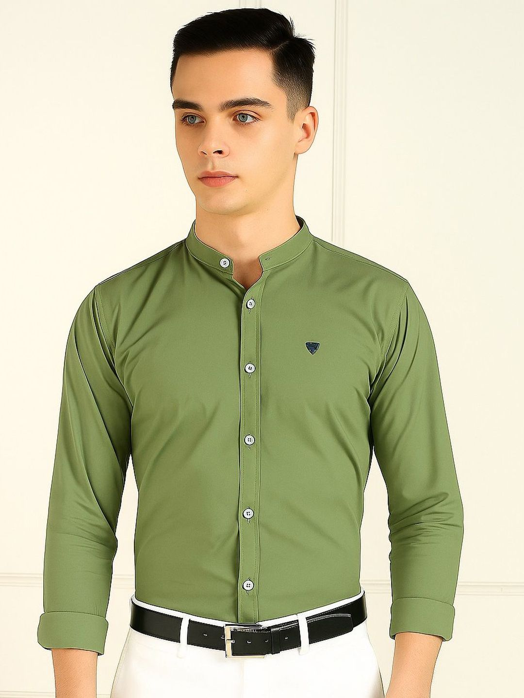 FUBAR Slim Fit Mandarin Collar Cotton Shirt-image-10