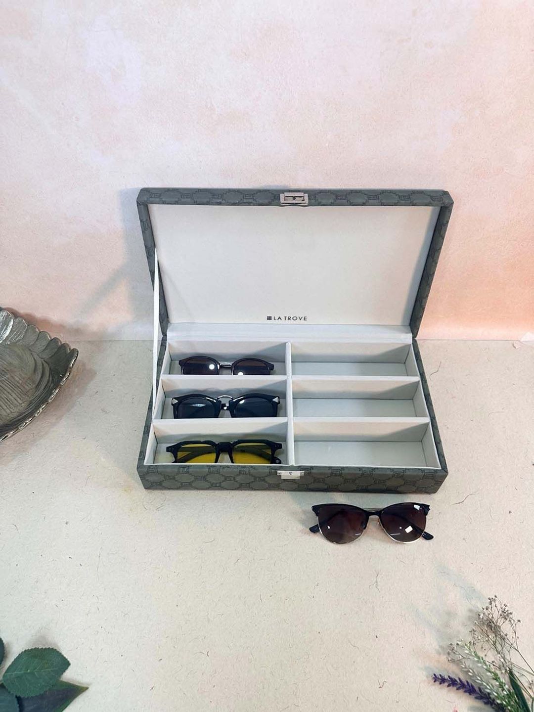 La Trove 6 Slot Olive Green Leather Sunglass Organizer Closed Top Box for Wardrobe Closet-picture-54