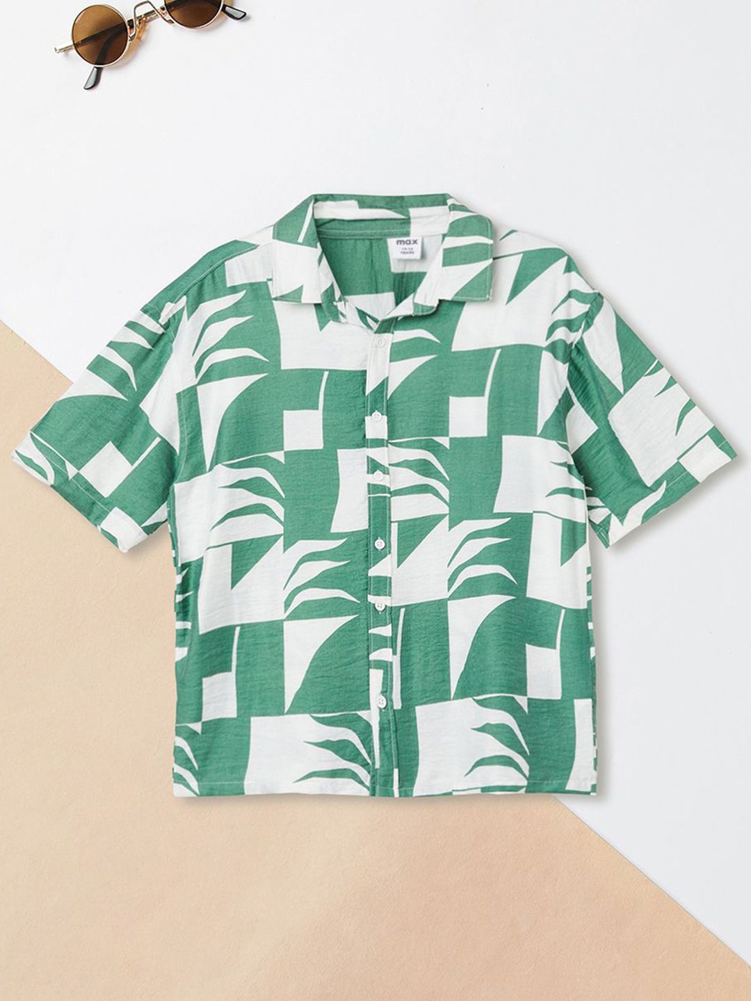 max Boys Conversational Printed Short Sleeves Spread Collar Cotton Opaque Casual Shirt-picture-15