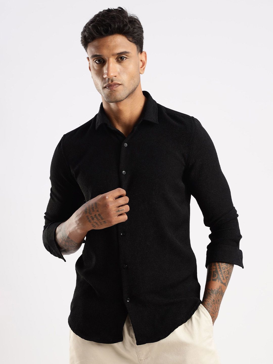 THE BEETEL HOUSE Men Textured Regular Slim Fit Casual Shirt-picture-11