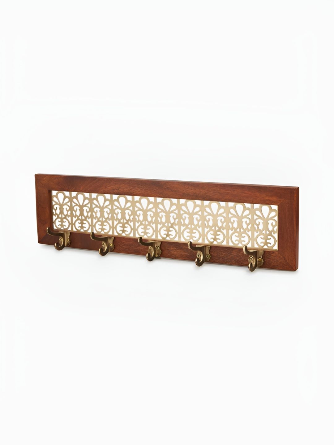 Fabindia Tejas Yellow & Brown Textured Wooden & Metal Wall Hooks-picture-43