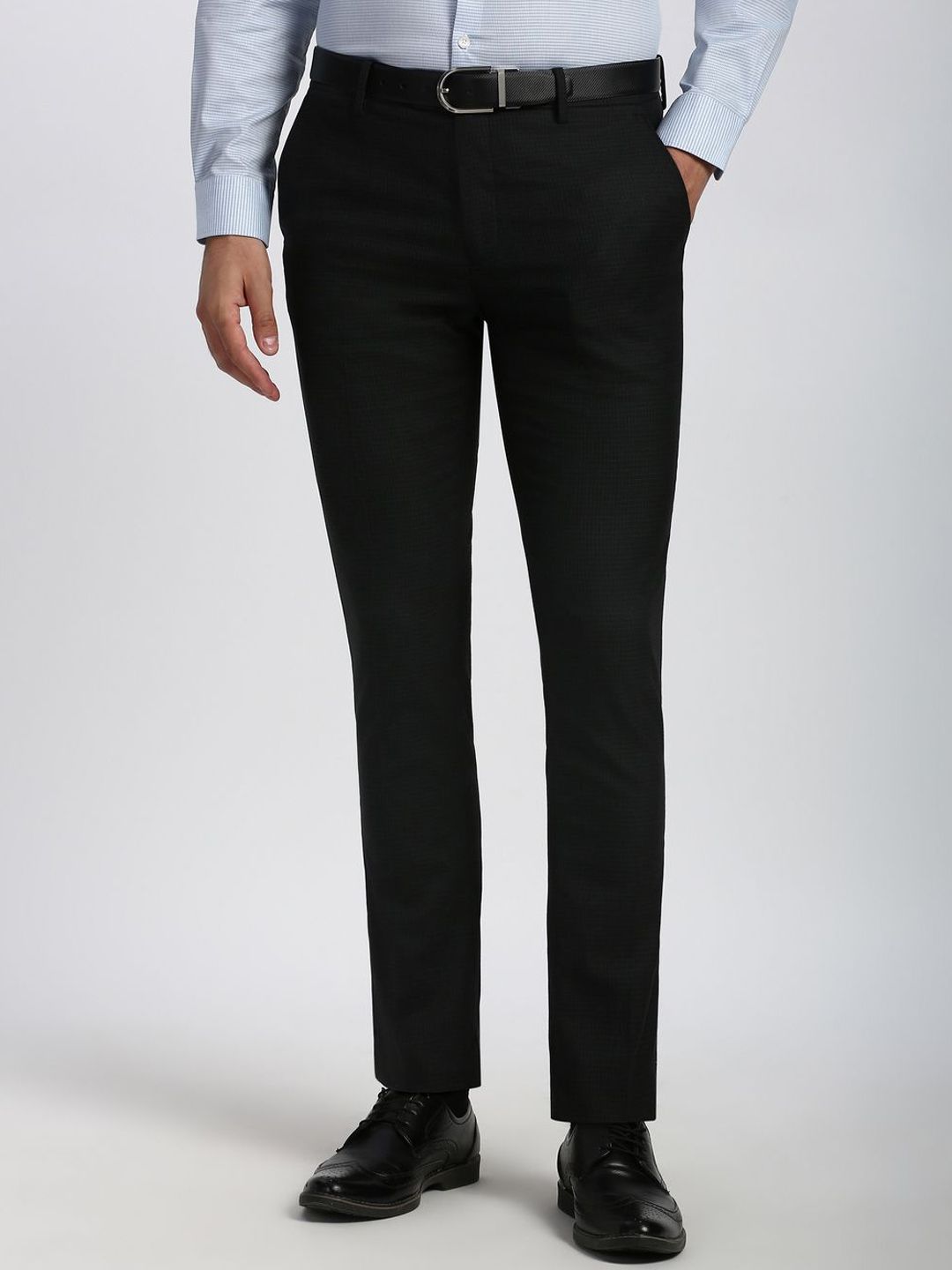 Peter England Elite Men Checked Slim Fit Formal Trousers-picture-32