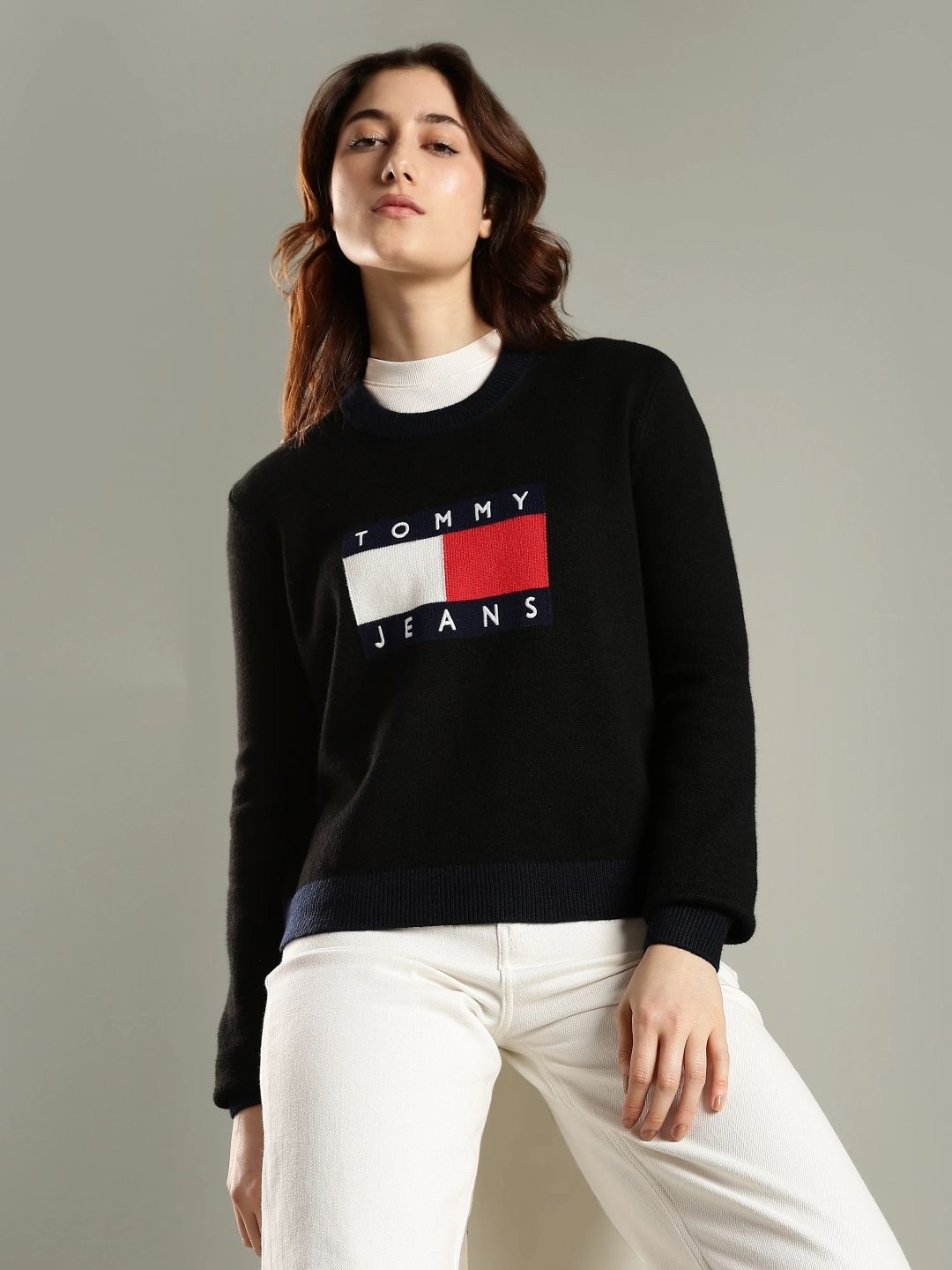Tommy Hilfiger Europe Women Brand Logo Printed Round Neck Relaxed Fit Ribbed Pullover-picture-46