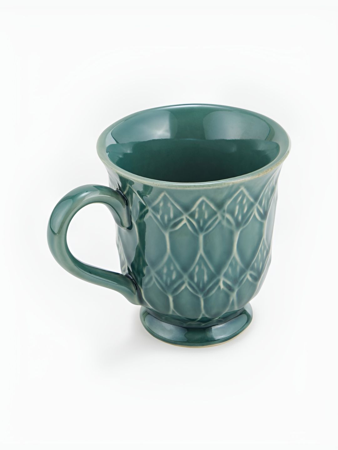 Fabindia Aisha Green Floral Textured Ceramic Mug 300 ml-image-34