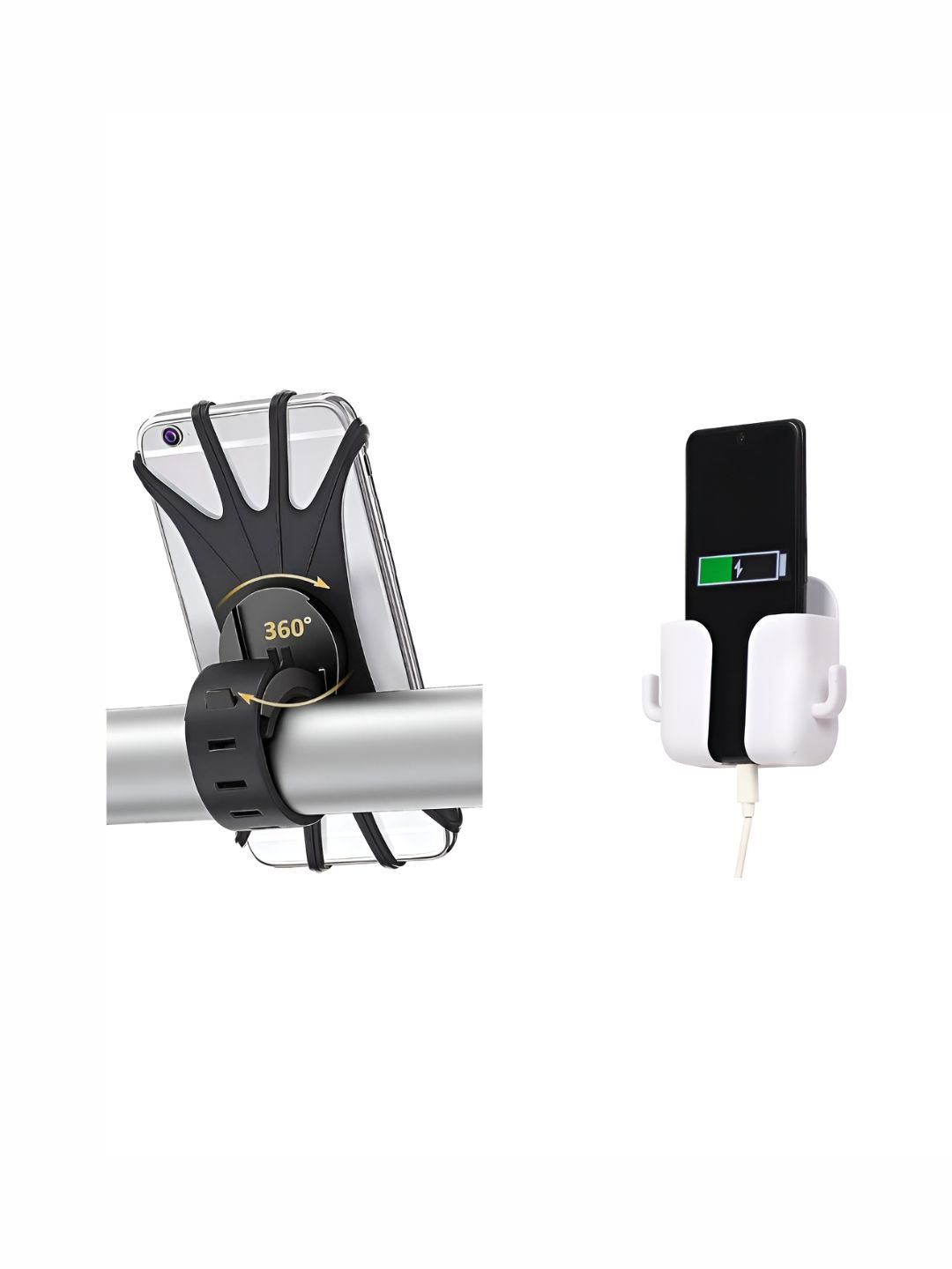 upkaranwale 2-Pcs Black & White Wall Mounted Mobile Stand & Bicycle Holder-image-2