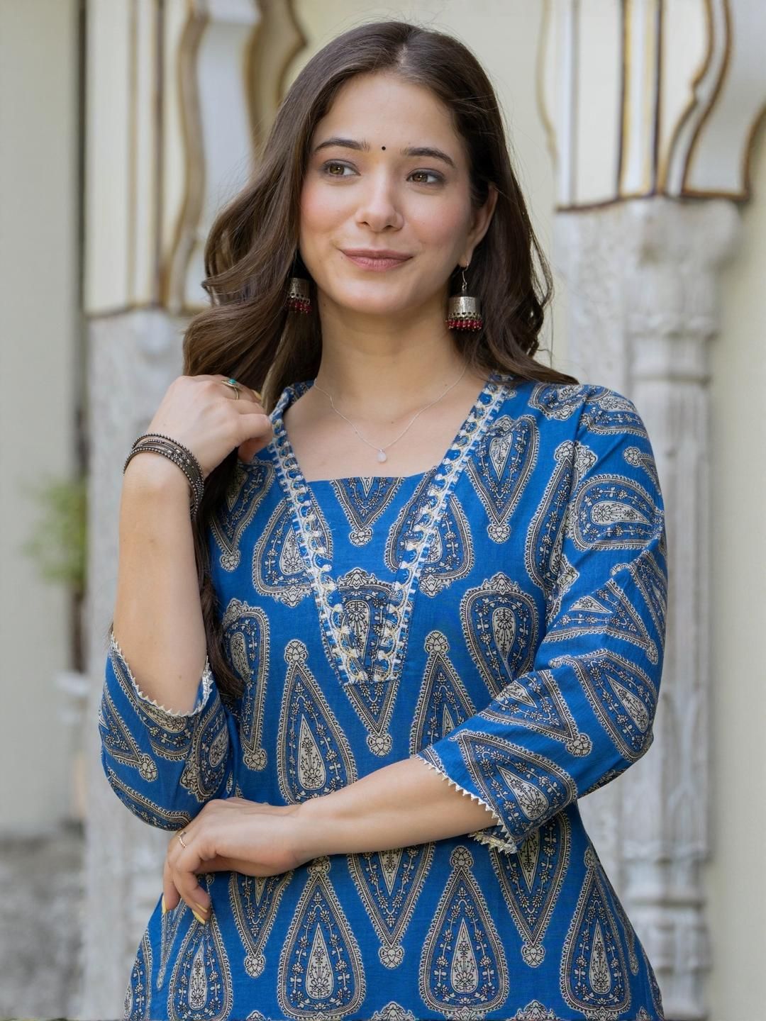 KJFAB Women Blue Pure Cotton Kurta Sets