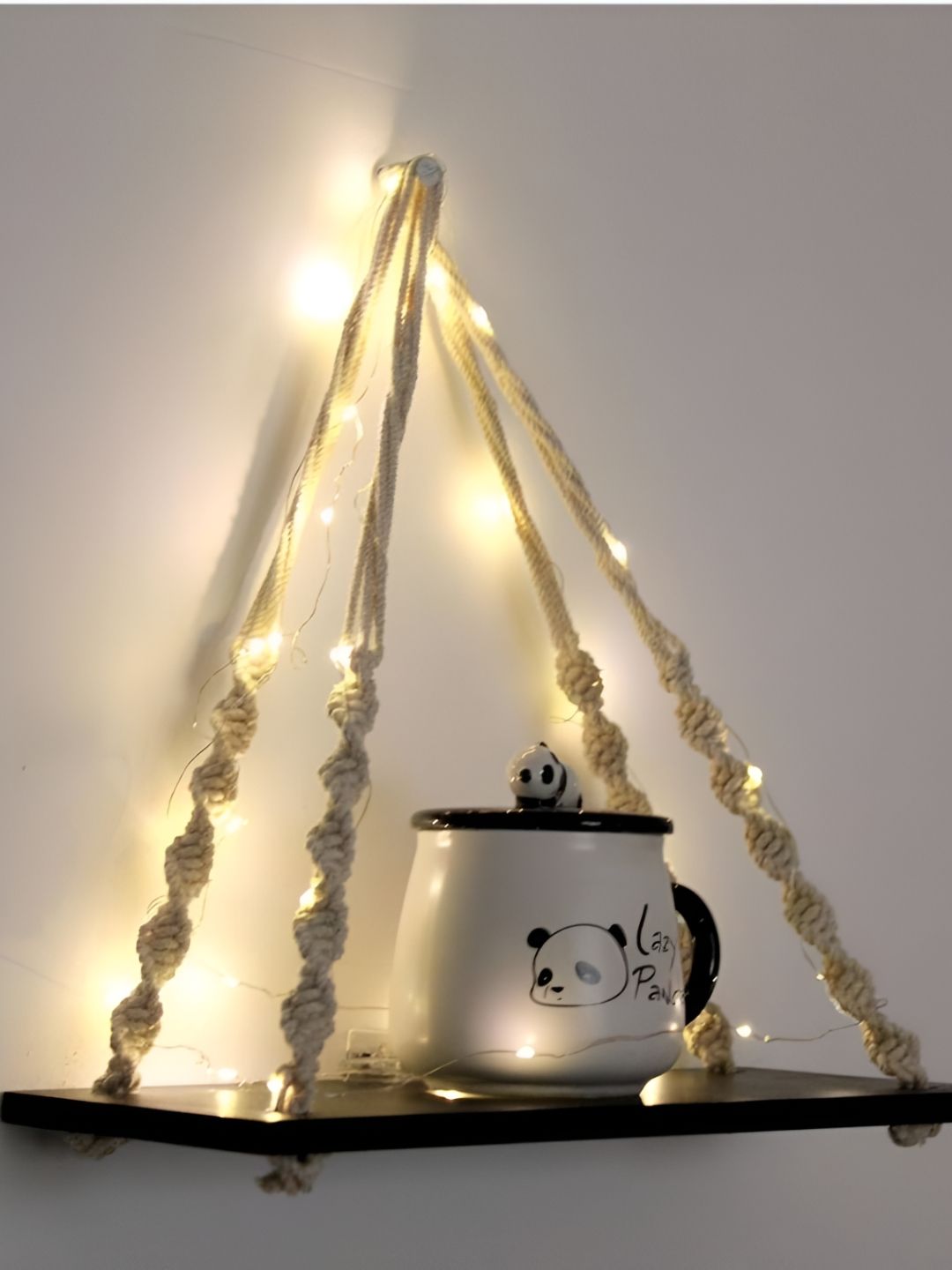 VAH Kya Bat Hai !! Black & White Wooden Wall Shelves With Led Lights-image-41