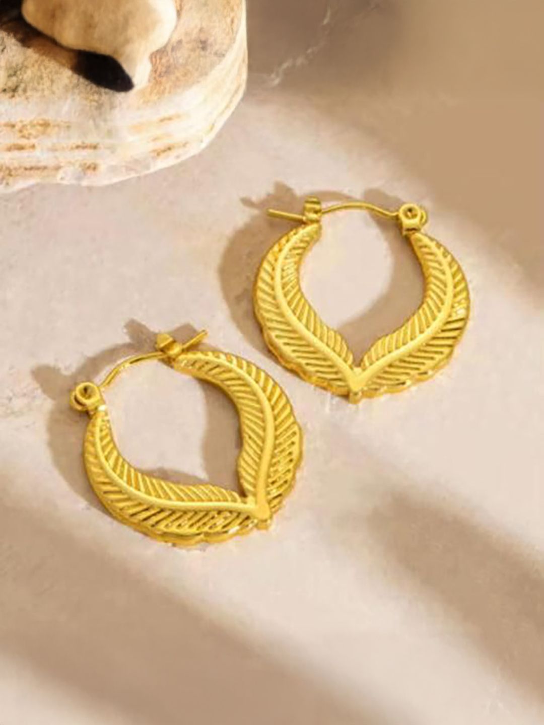 DressBerry Stainless Steel 18K Gold-Plated Leaf Shaped Hoop Earrings-picture-24
