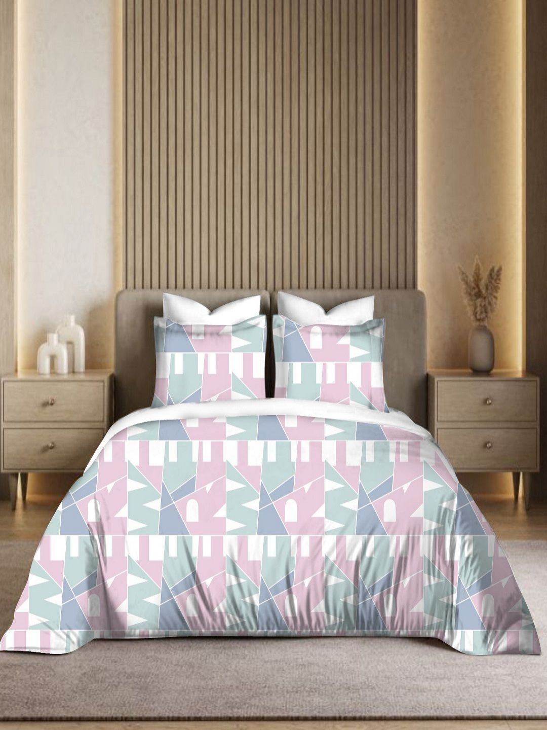Myntra Elegant Homes Pink & Grey Printed Pure Cotton 300TC King Bedsheet Set 2.74 x 2.74 m-picture-21