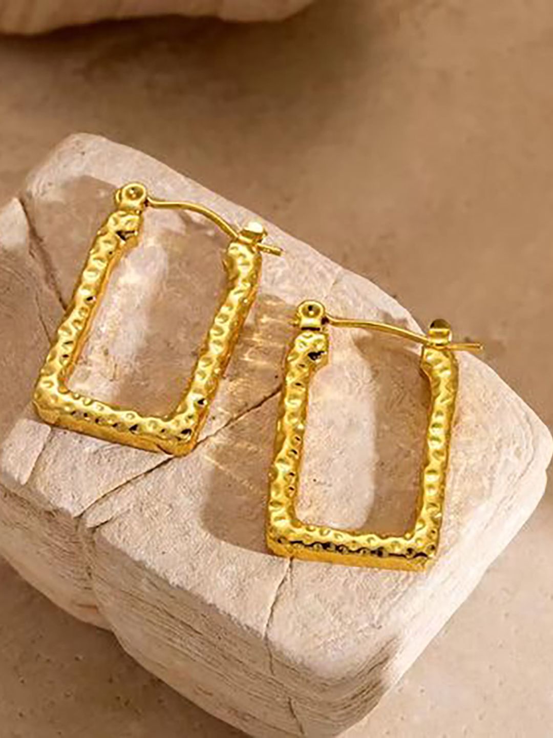 DressBerry Stainless Steel 18K Gold-Plated Square Shaped Hoop Earrings-picture-22