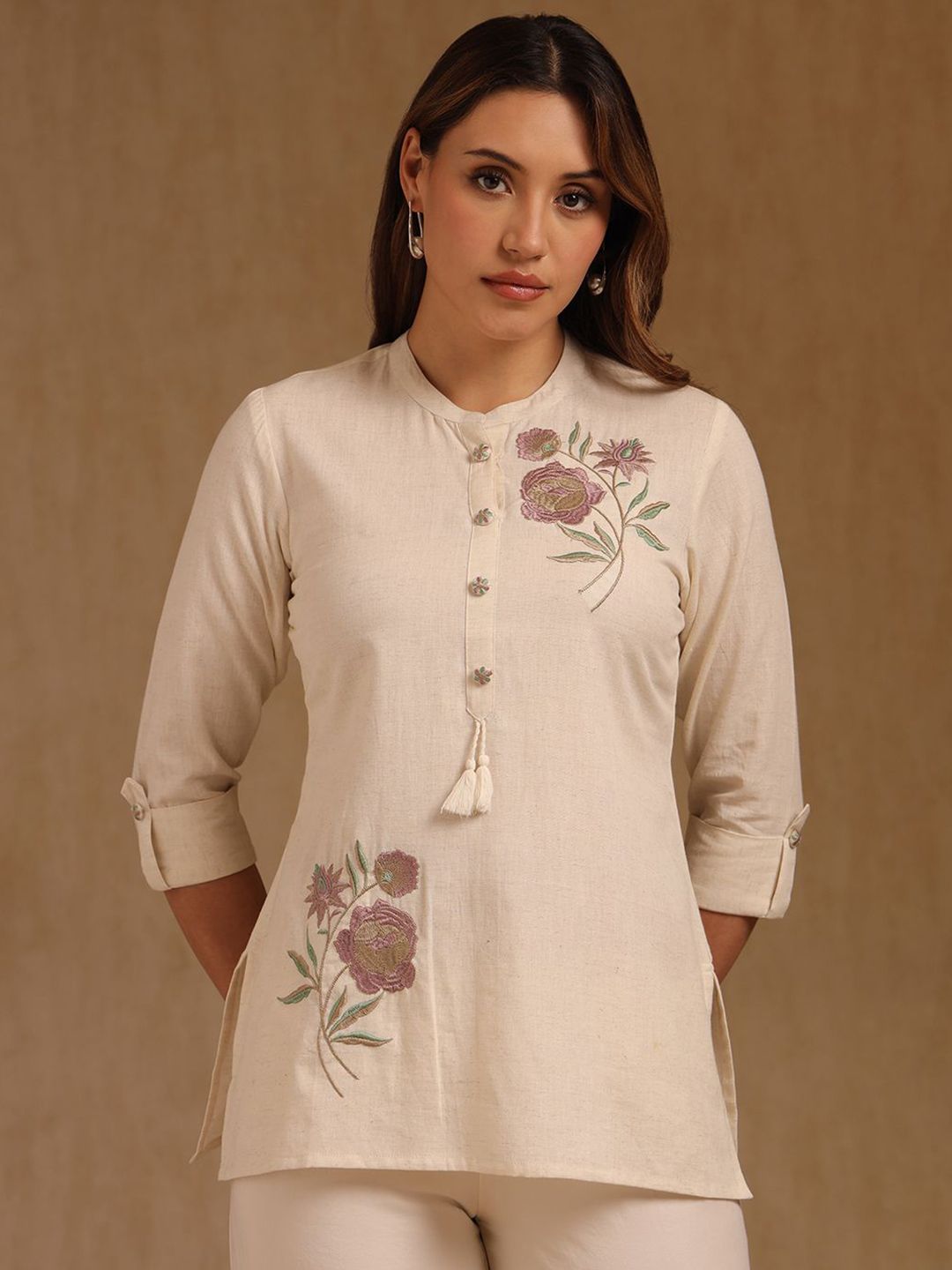 Soch Women Mandarin Collar Embroidered Tunic-picture-21