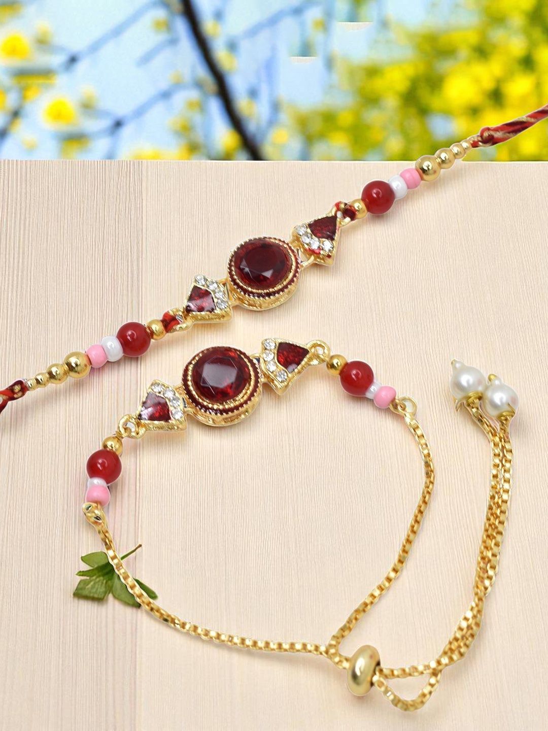 MEIRA JEWELLERY Kundan Meenakari Bhaiya Bhabi Rakhi With Roli Chawal & Greeting Card-picture-48