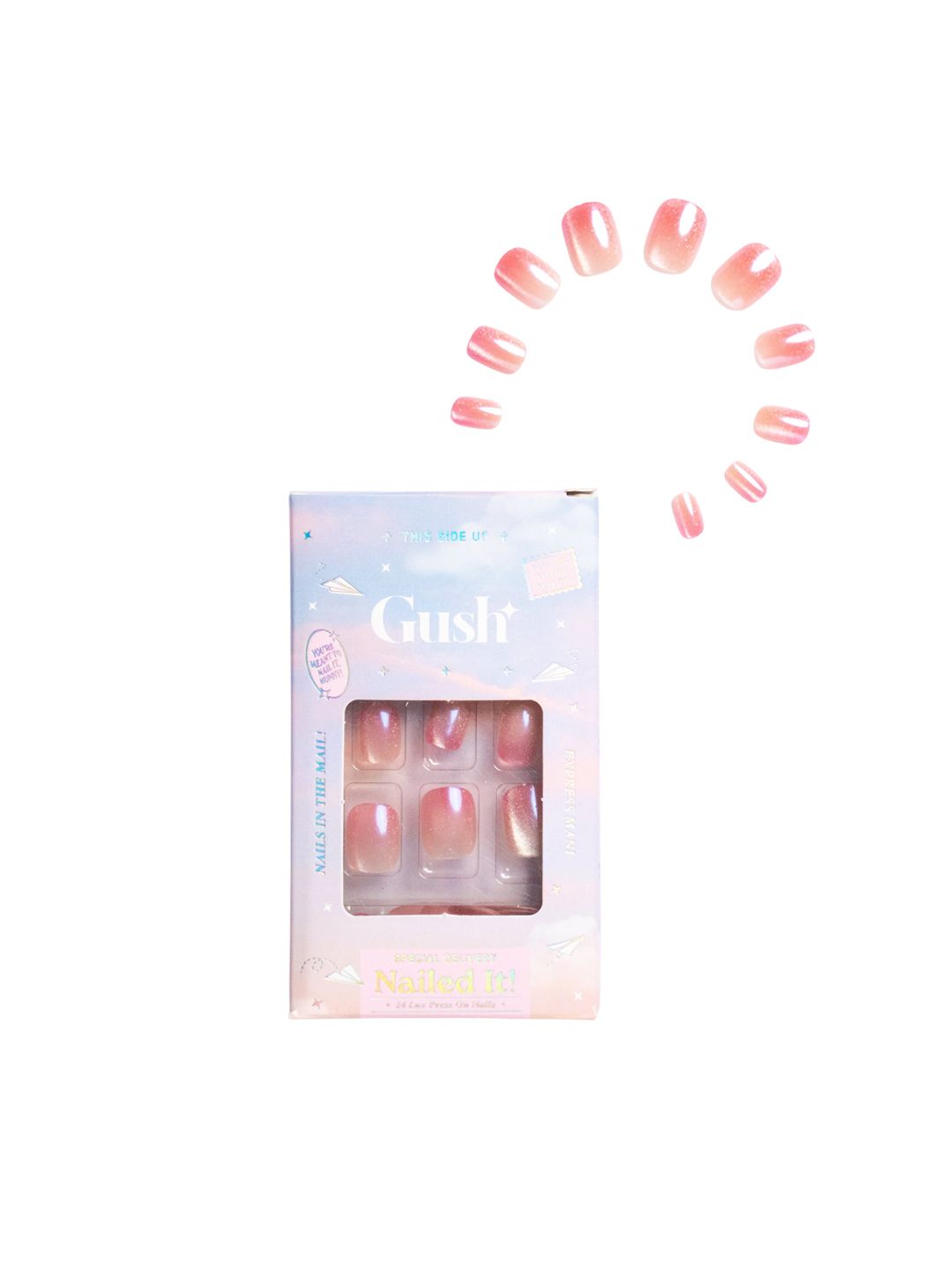 Gush Beauty Set Of 24 Reusable Press On Nails With Application - Tangerine Crystal-picture-4