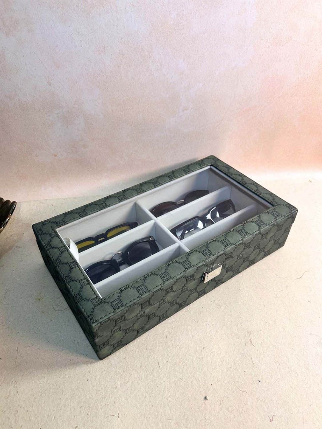 La Trove 6 Slot Olive Green Leather Sunglass Organizer Glass Top Box for Wardrobe Closet-picture-29