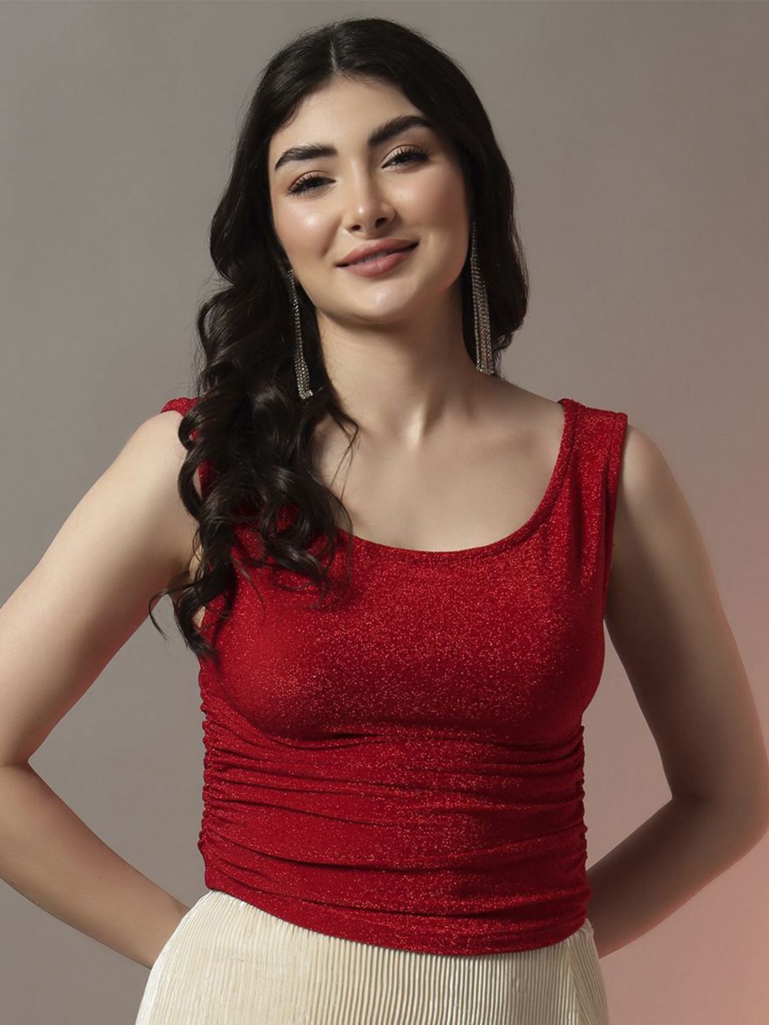 Trend Arrest Women Embellished Ruched Sheen Fitted Top-picture-28