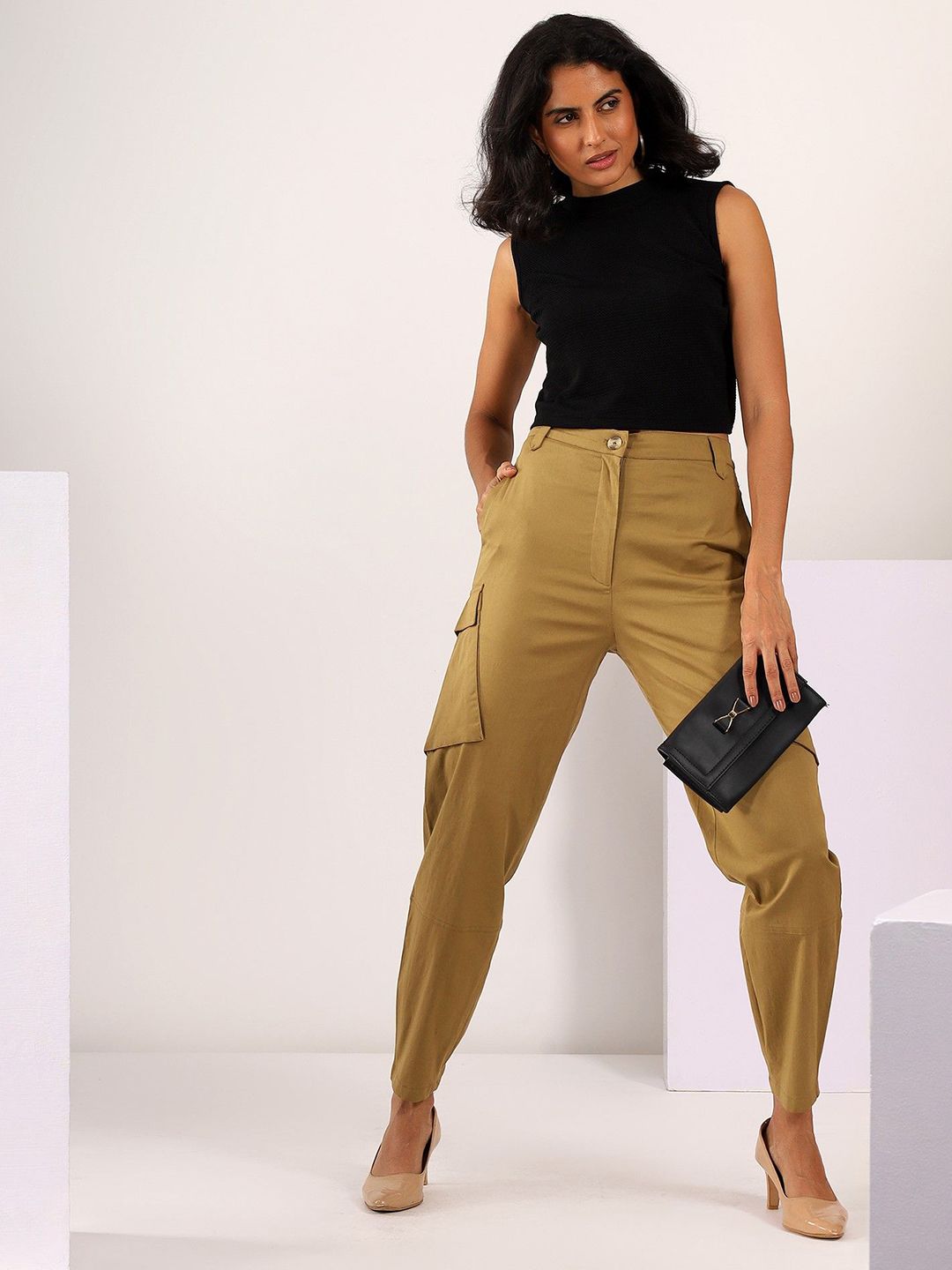 MABISH by Sonal Jain Women Peg Leg Tapered Fit High-Rise Cargos Stretchable Trousers-picture-16