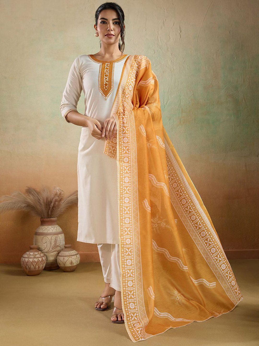 Women Basket Women Ethnic Motifs Embroidered Pure Cotton Kurta with Trousers & Dupatta