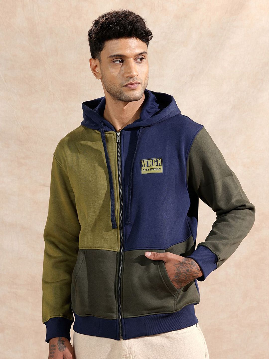 WROGN Men Colourblocked Hooded Sweatshirt-picture-32