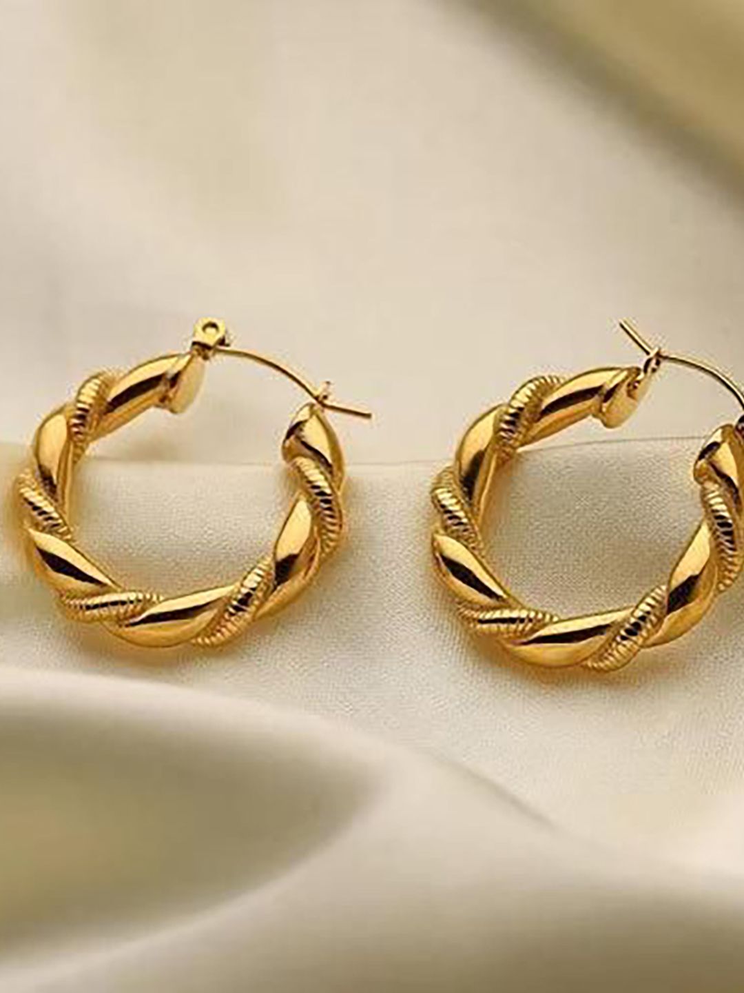 DressBerry Stainless Steel 18K Gold-Plated Anti-Tarnish Circular Shaped Hoop Earrings-picture-31