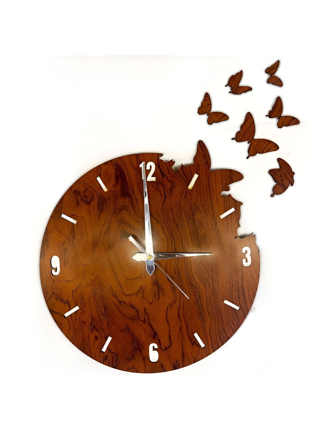 VAH Kya Bat Hai !! Brown Textured Wooden Butterflies Wall Clock-image-26